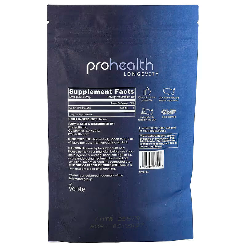 Prohealth Longevity Bulk Trans Resveratrol Powder 100 Grams