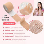 Zeester Boob Tape for Breast Lift, Breathable Adhesive Beige 5M