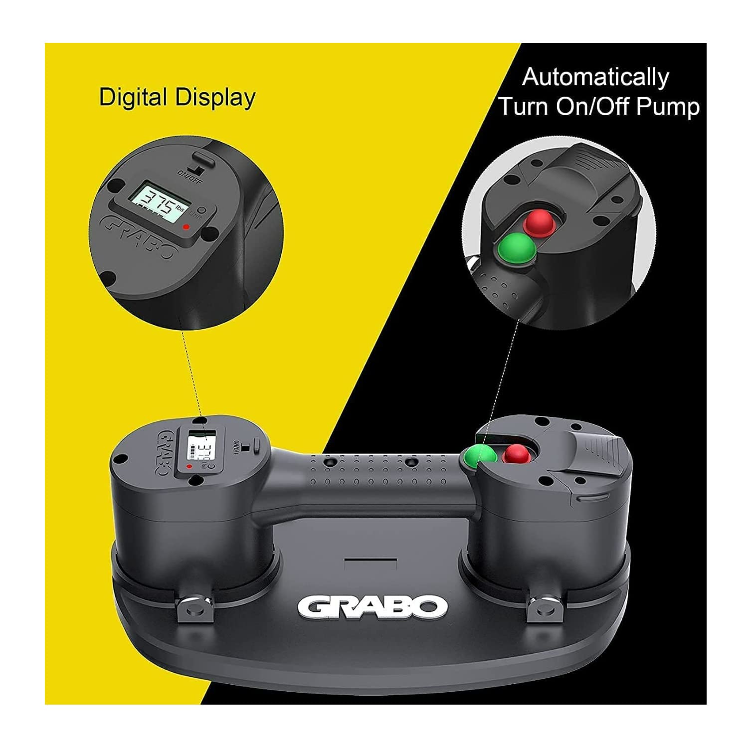 GRABO Pro-Lifter Heavy Lift, 20 Liter Pumping Capacity, Versatile, and Tested Electric Suction Cup with Run Status Indicator and Rubber Foam Seal