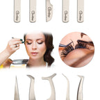 Lash Tweezers, Eyelash Extension Tweezers 6-Set with Stainless Steel Straight and Curved Tip Tweezers for Lash Extension, Volume Lash Tweezers
