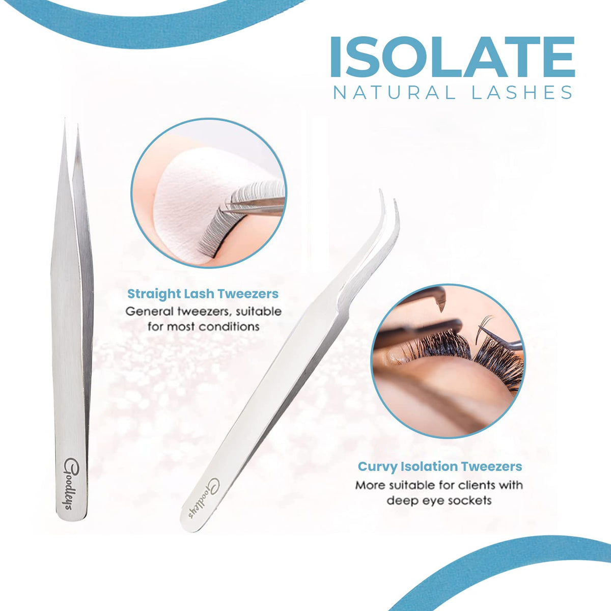 Lash Tweezers, Eyelash Extension Tweezers 6-Set with Stainless Steel Straight and Curved Tip Tweezers for Lash Extension, Volume Lash Tweezers