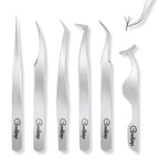 Lash Tweezers, Eyelash Extension Tweezers 6-Set with Stainless Steel Straight and Curved Tip Tweezers for Lash Extension, Volume Lash Tweezers