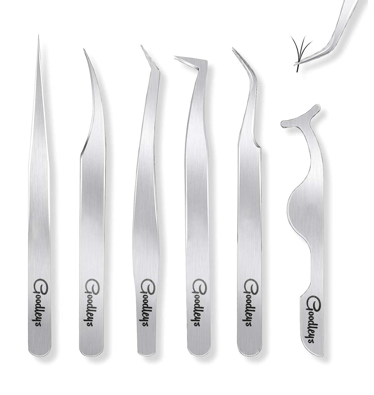 Lash Tweezers, Eyelash Extension Tweezers 6-Set with Stainless Steel Straight and Curved Tip Tweezers for Lash Extension, Volume Lash Tweezers