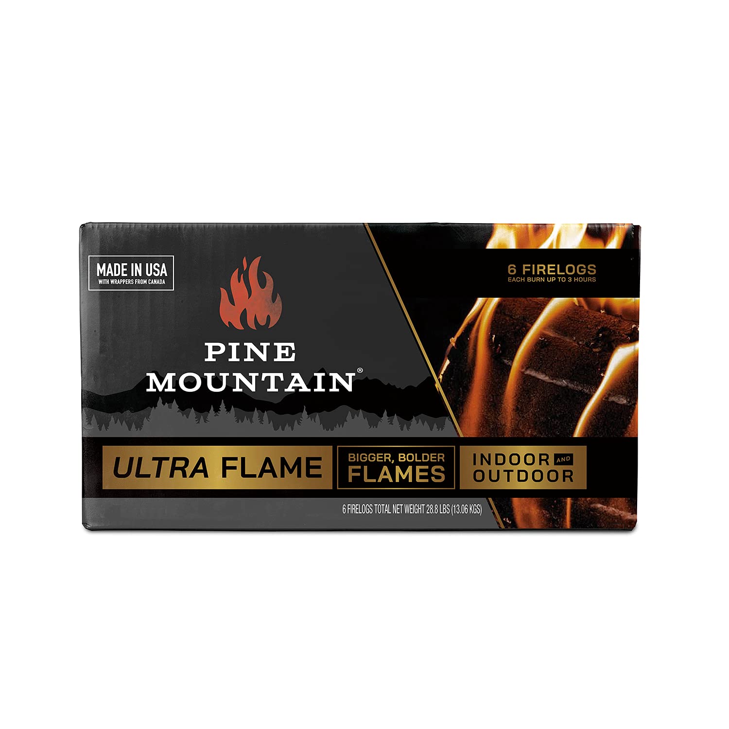 Pine Mountain Ultraflame 3-Hour Firelogs, Long Burning Firelog For Campfire, Fireplace, Fire Pit, Indoor&Outdoor Use, 6 pack