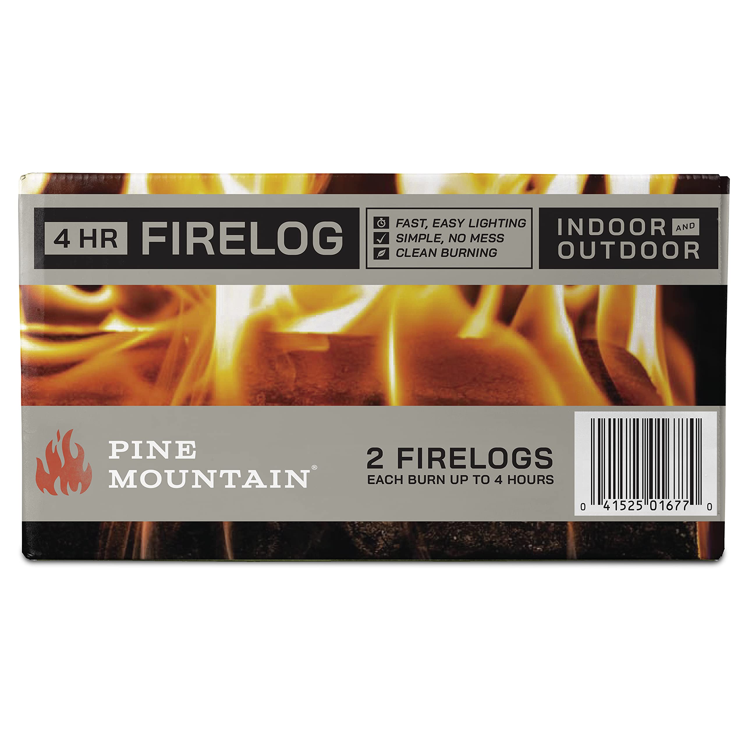 Pine Mountain Traditional 4-Hour Firelogs, Easy Starter Logs, Long Burning Firelog for Fireplace, Campfire, Fire Pit, Indoor & Outdoor Use, 2 Pack