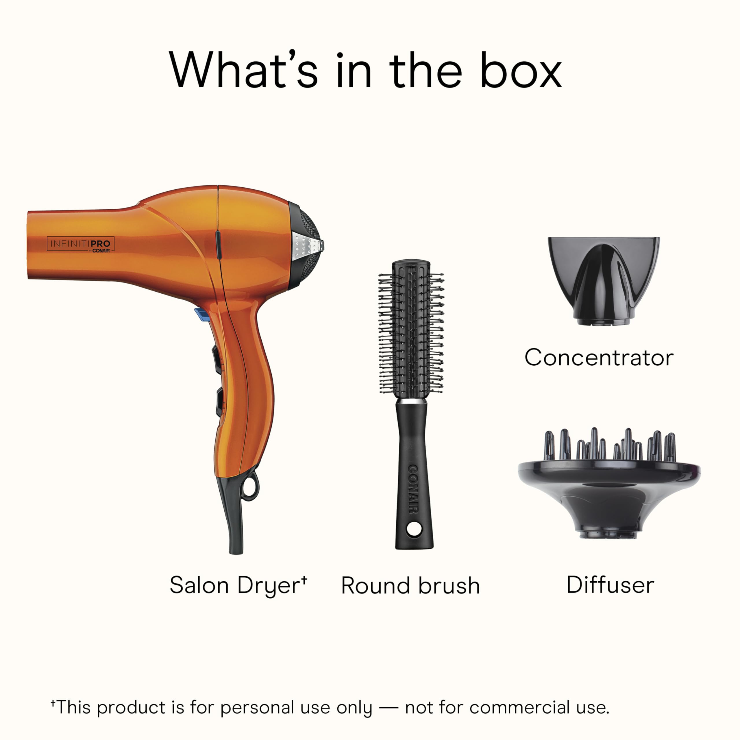 Infiniti PRO CONAIR Hair Dryer with Diffuser, Professional AC Motor, Tourmaline Ceramic Technology Blow Dryer, Includes Concentrator and Blowout Brush, Amazon Exclusive, Orange