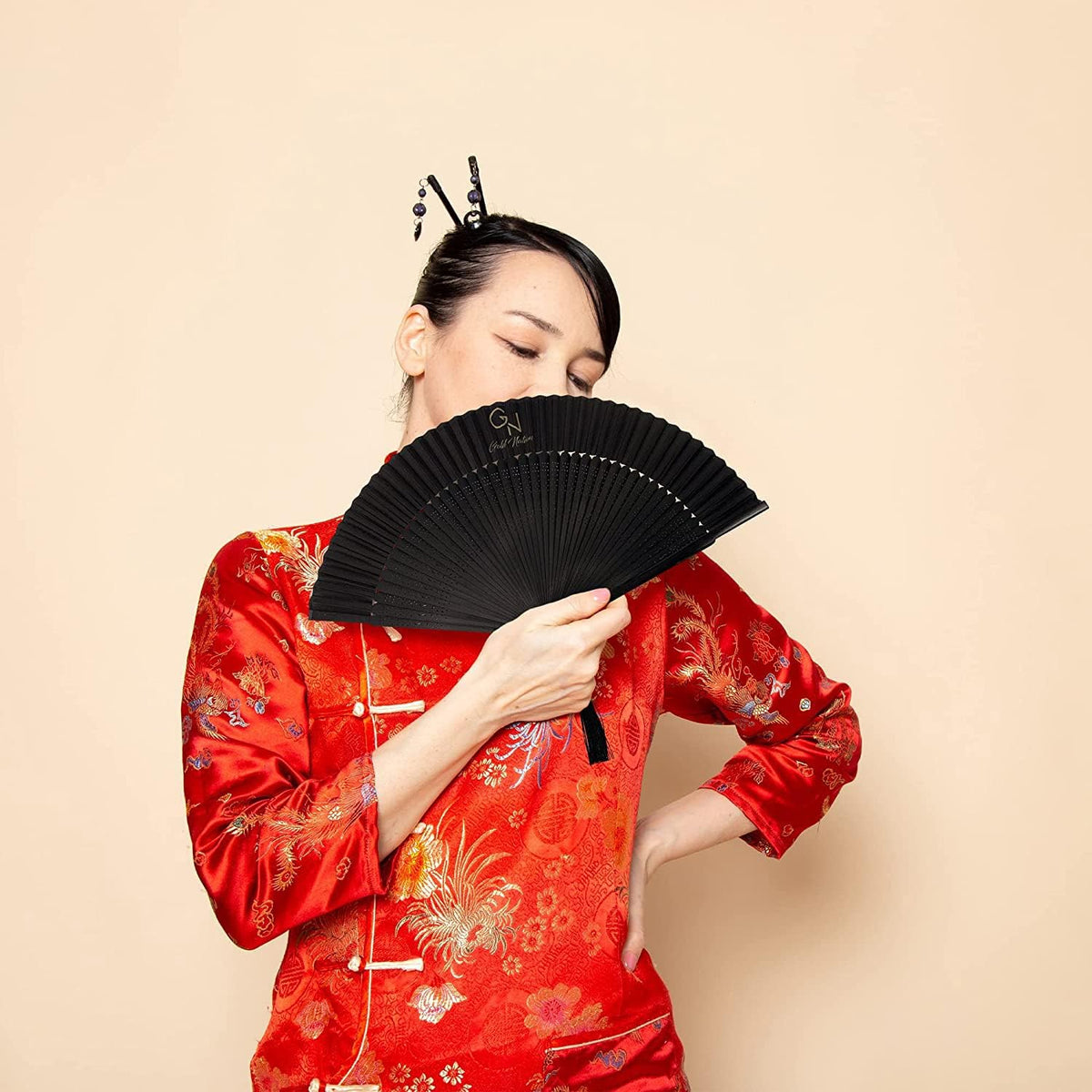 Gold Nation Folding Fan, Hand Fans for Women Silk Fans with Bamboo Sticks with Elegant Gift Box, Chinese Retro Style for Party Dancing and Wedding Decoration
