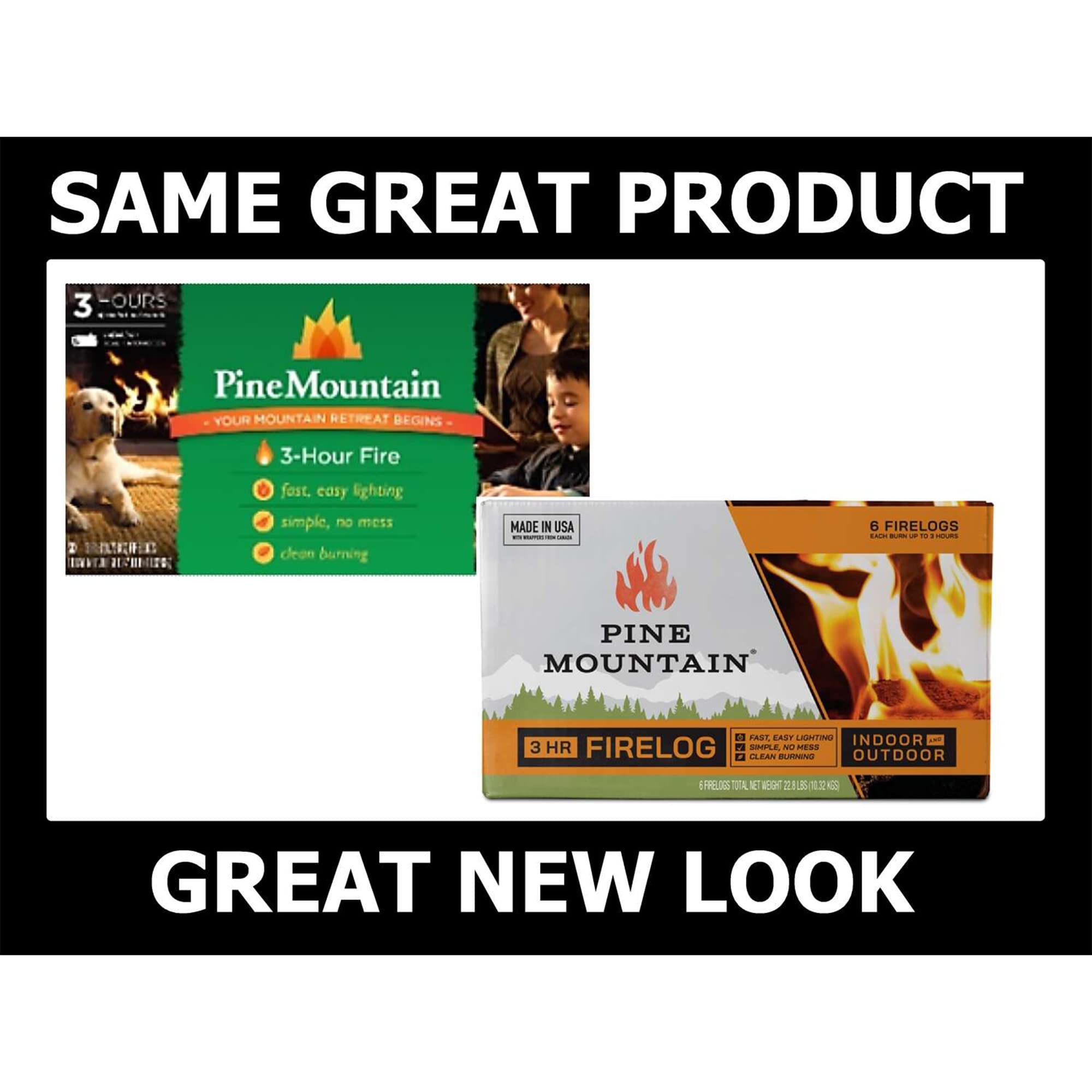 Pine Mountain 100% Natural Classic Firelog, 3-Hour Burn Time, 6 Logs, Green