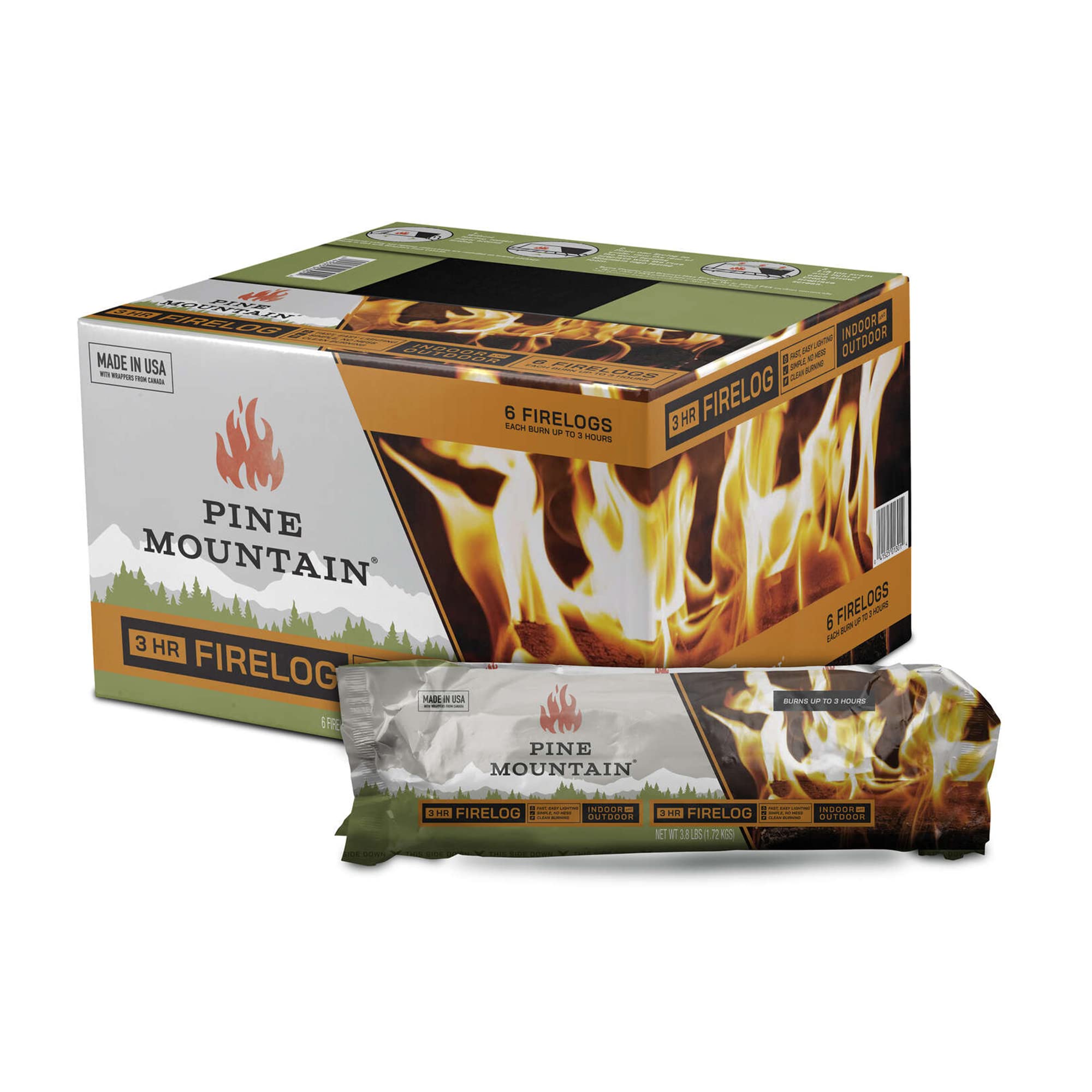 Pine Mountain 100% Natural Classic Firelog, 3-Hour Burn Time, 6 Logs, Green