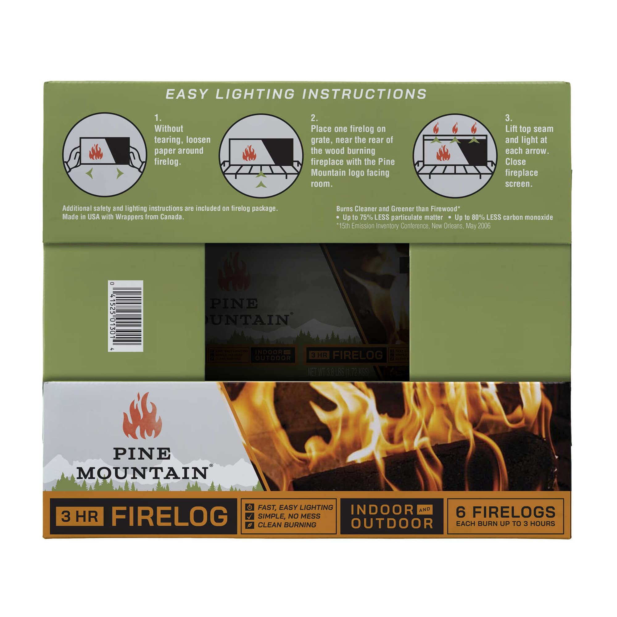 Pine Mountain 100% Natural Classic Firelog, 3-Hour Burn Time, 6 Logs, Green