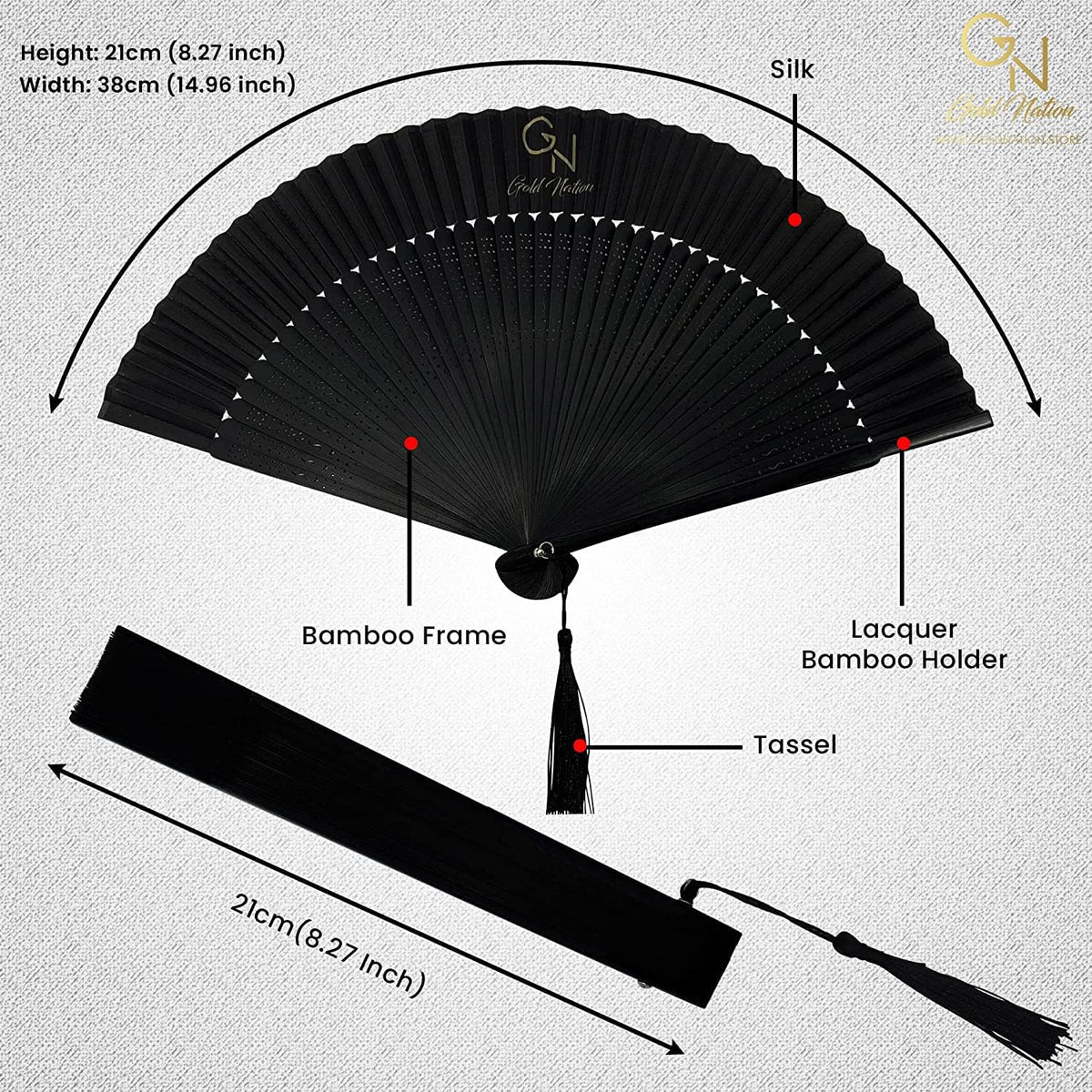 Gold Nation Folding Fan, Hand Fans for Women Silk Fans with Bamboo Sticks with Elegant Gift Box, Chinese Retro Style for Party Dancing and Wedding Decoration