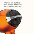 Infiniti PRO CONAIR Hair Dryer with Diffuser, Professional AC Motor, Tourmaline Ceramic Technology Blow Dryer, Includes Concentrator and Blowout Brush, Amazon Exclusive, Orange