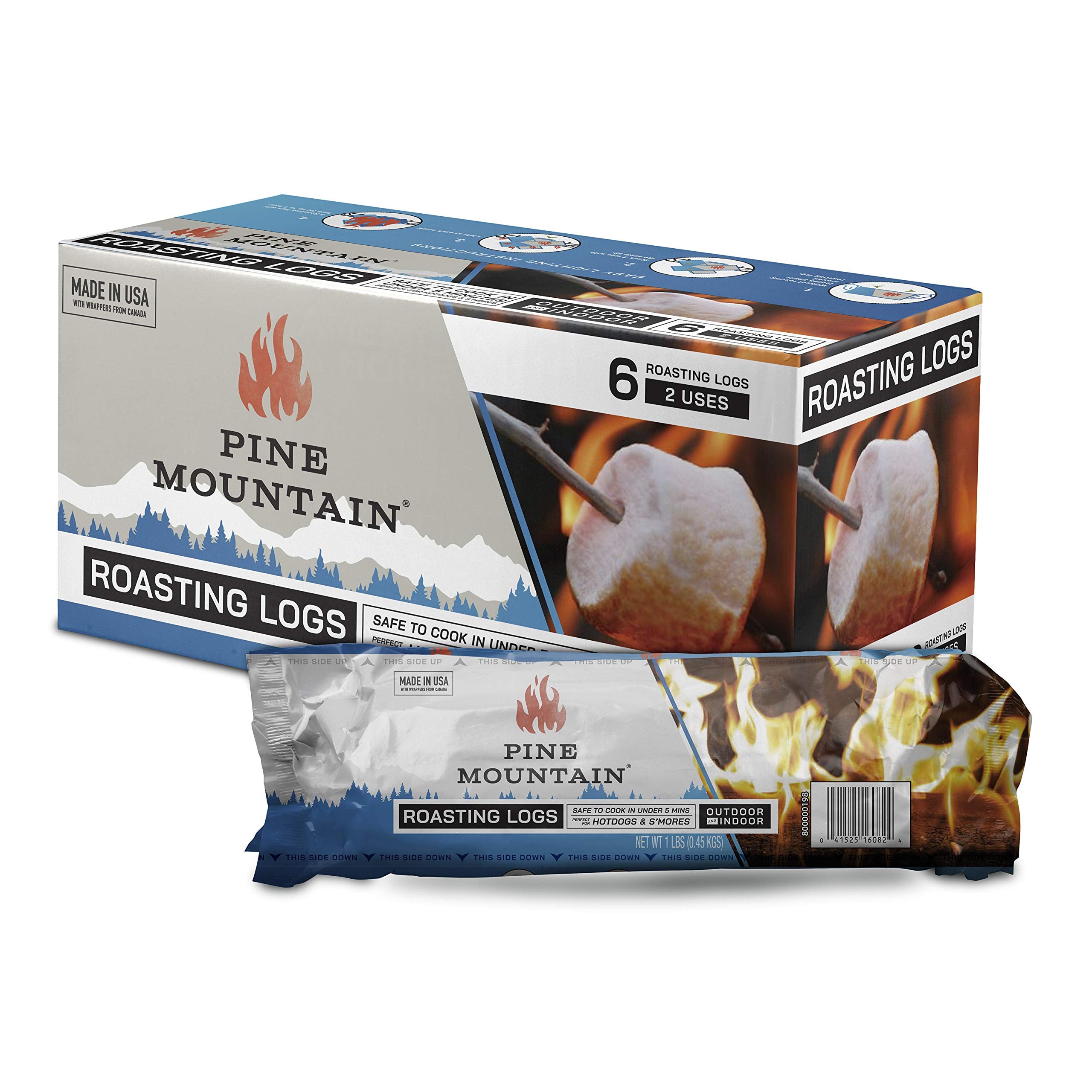 Pine Mountain Roasting Logs, Cooking firelogs for Campfire, Fireplace, Fire Pit, Outdoor and Indoor Use, 6 Pack
