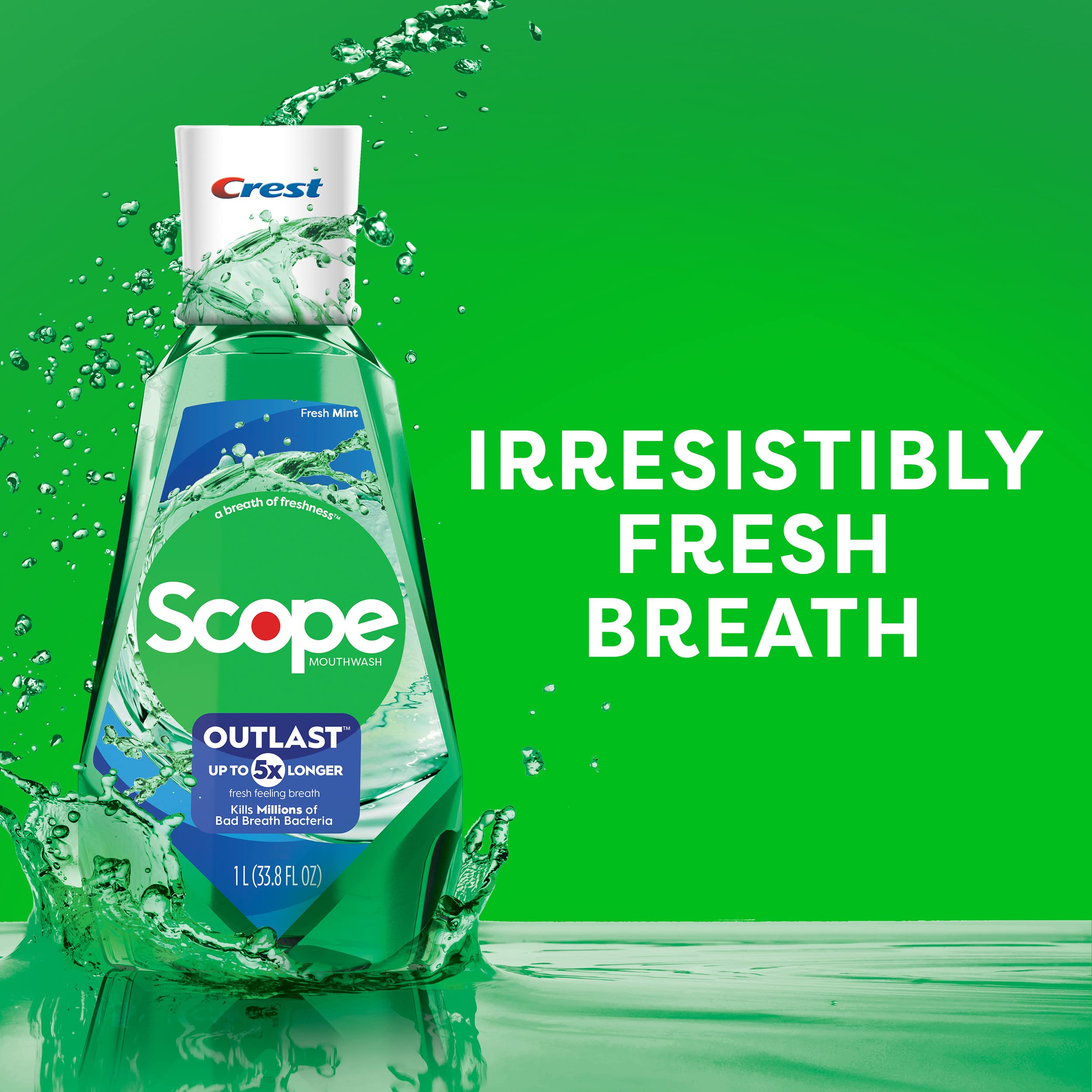 Crest Scope Outlast Mouthwash, Fresh Mint, 1L
