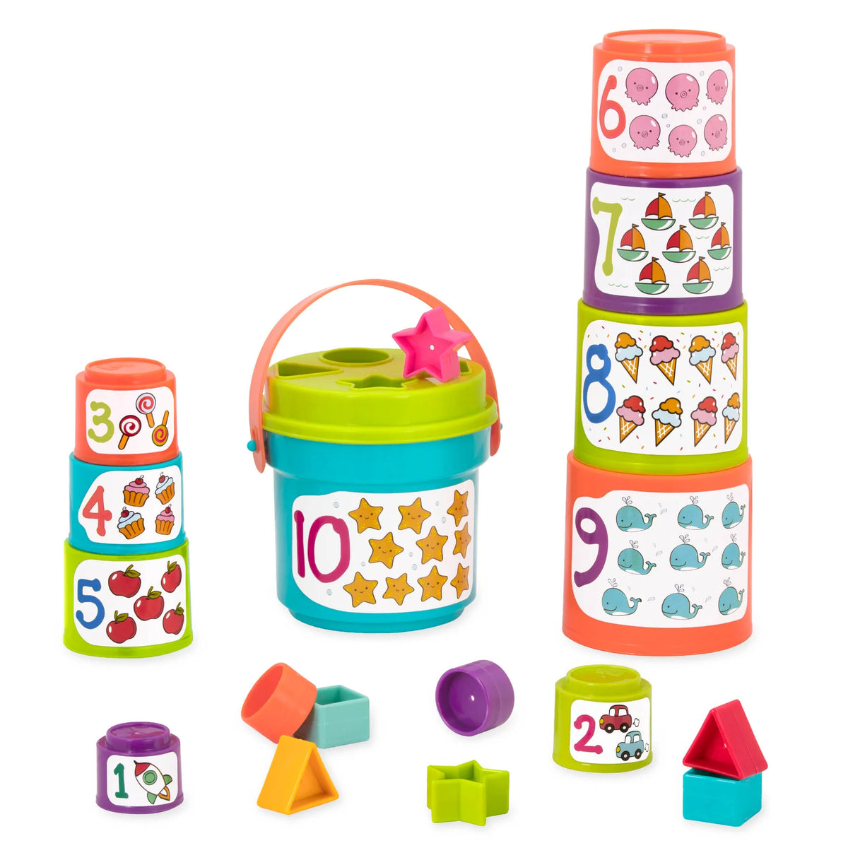 Battat Stacking Cups Shape Sorter, Sort & Stack Nesting Cups Set, Toddler