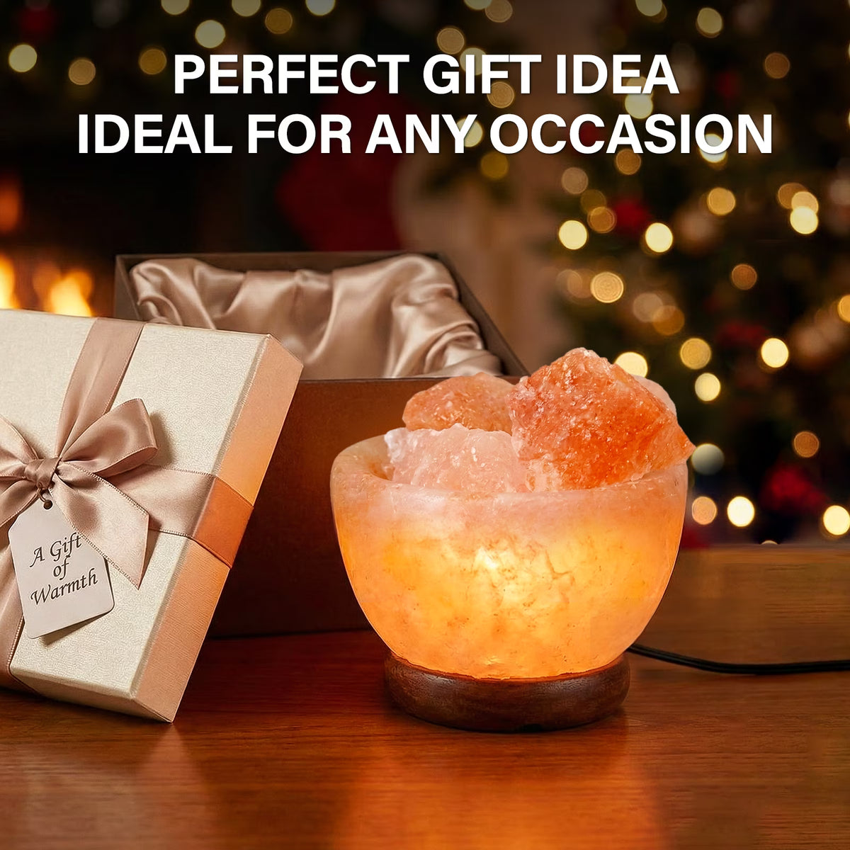Himalayan Salt Lamp with Natural Crystal, Warm Glow Night Light Home Decor for Bedroom & Living Room, Decorative Mood Lighting