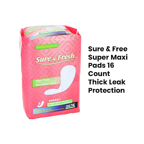 Sure & Free Super Maxi Pads 16 Count Thick Leak Protection